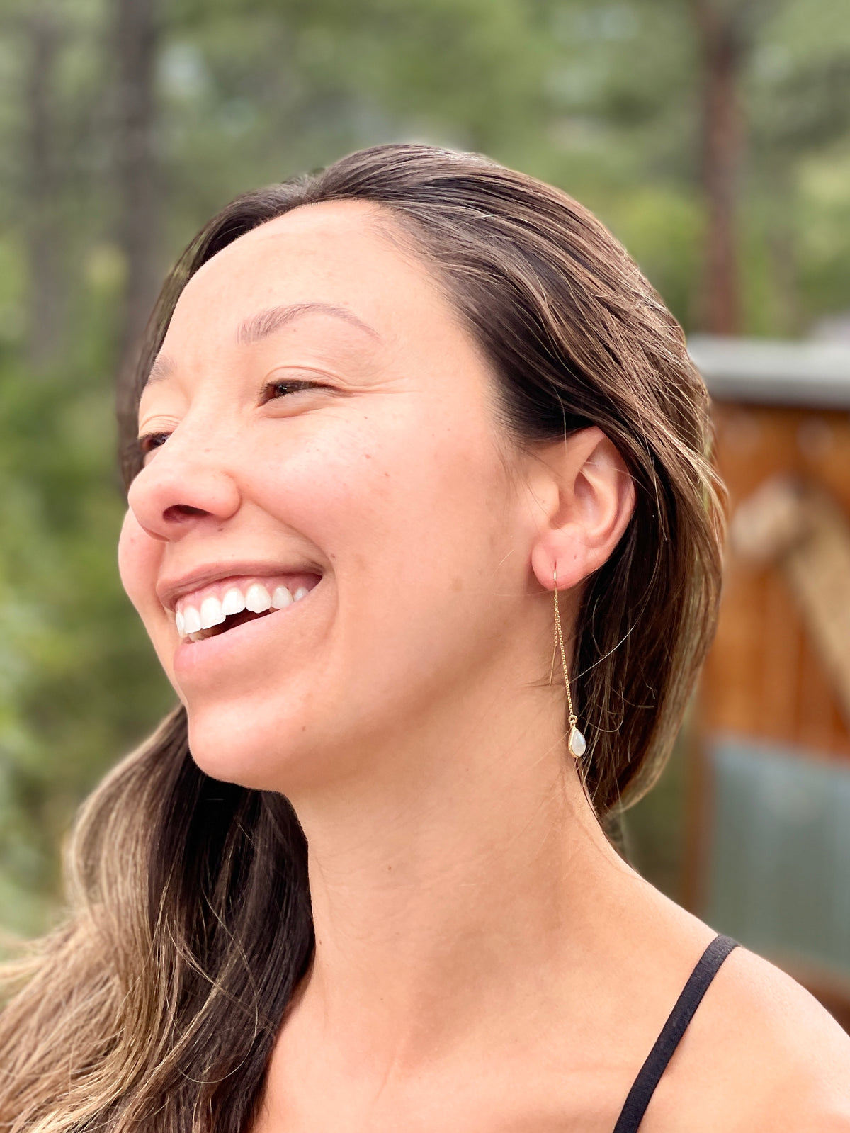 Teardrop Moonstone Threader Earrings