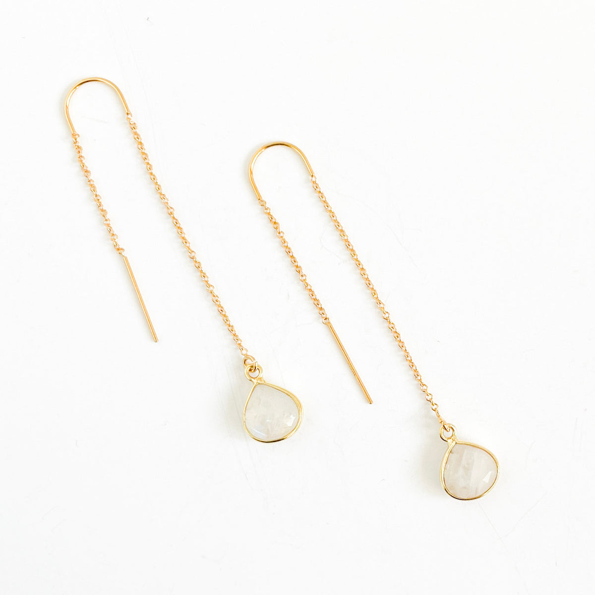 Teardrop Moonstone Threader Earrings