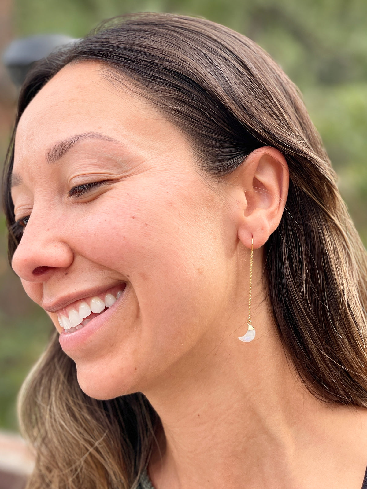 Moonstone Moon Threader Earrings