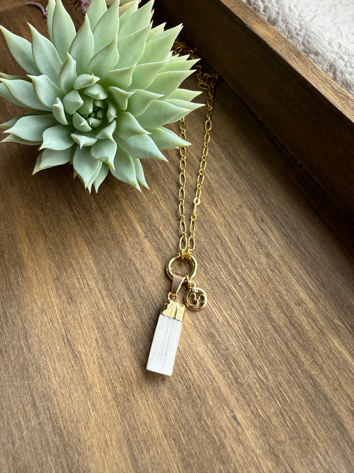 Intention Charm Necklace - Selenite and Om Charm