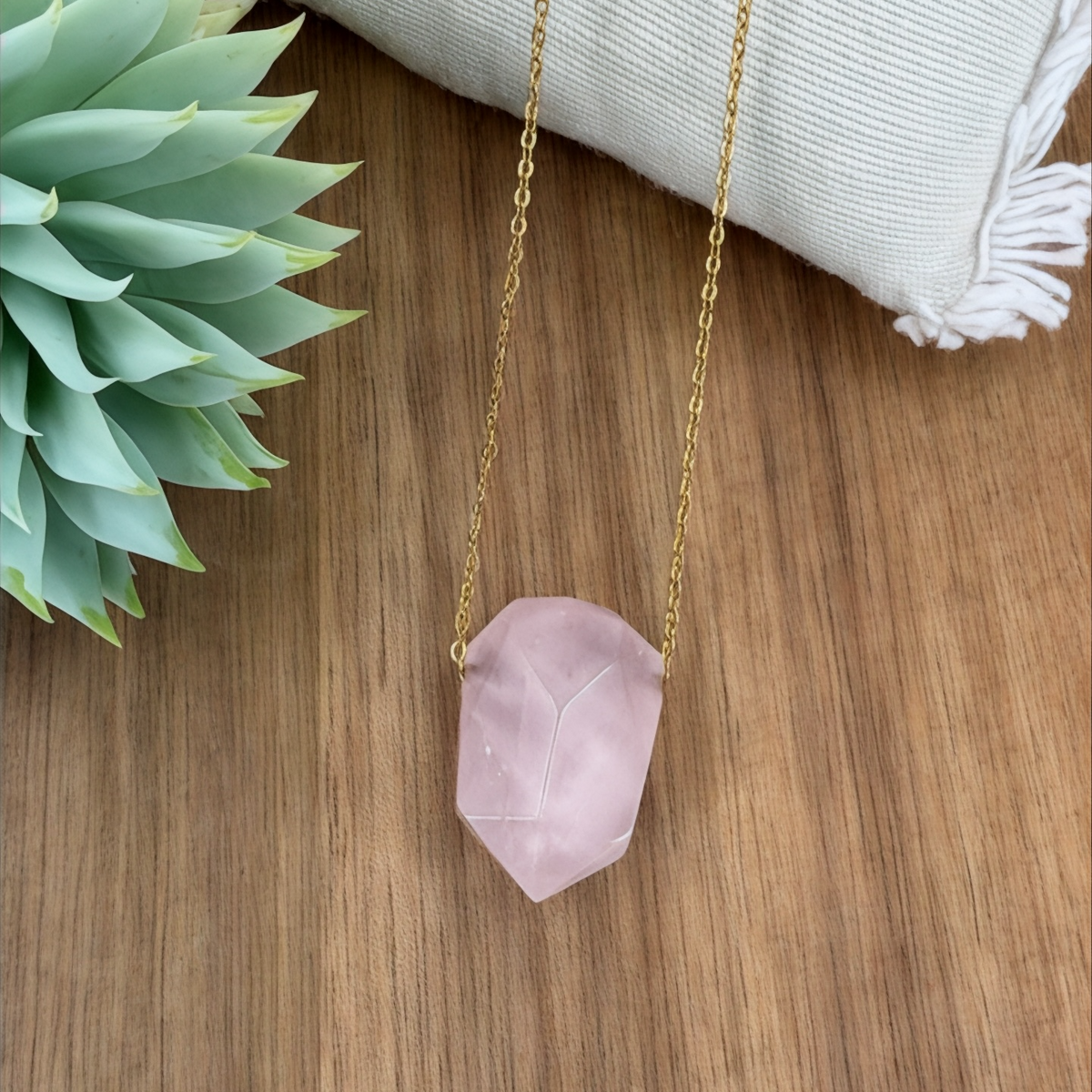 Rose Quartz Heart Opener Necklace - Gold Chain