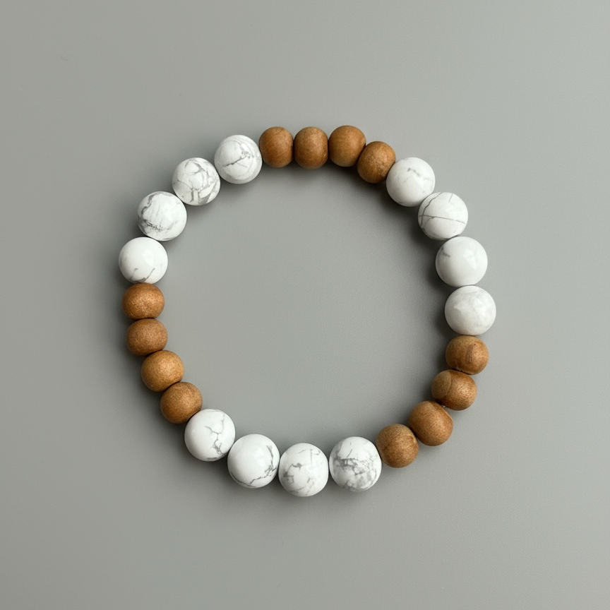 Box Breath Bracelet handmade with howlite and sandalwood for mindfulness and meditation