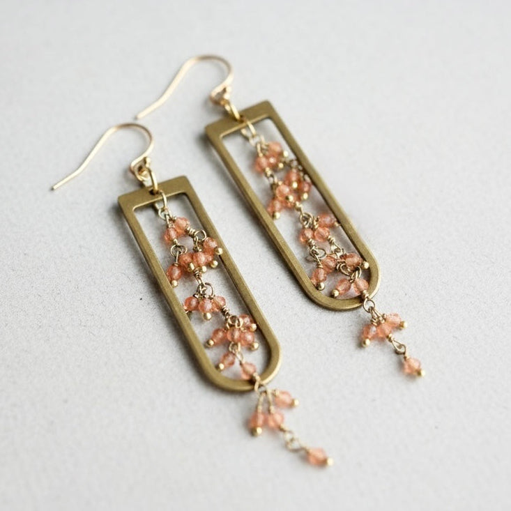 Goddess Glow Cascade Earrings - Peach Moonstone