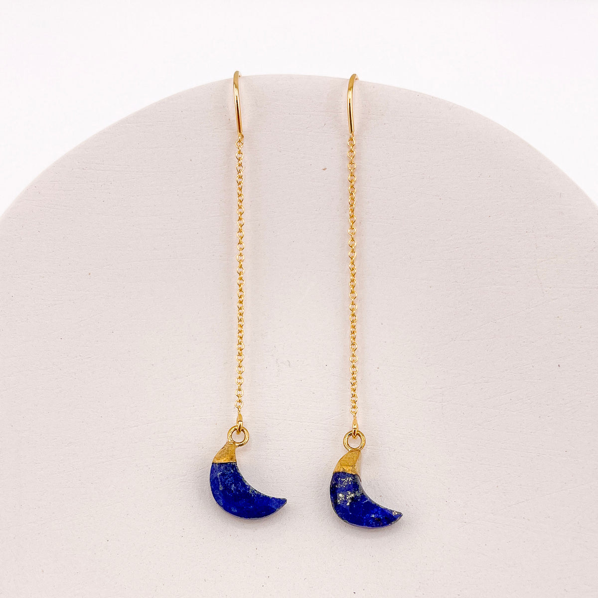 Lapis Lazuli Moon Threader Earrings