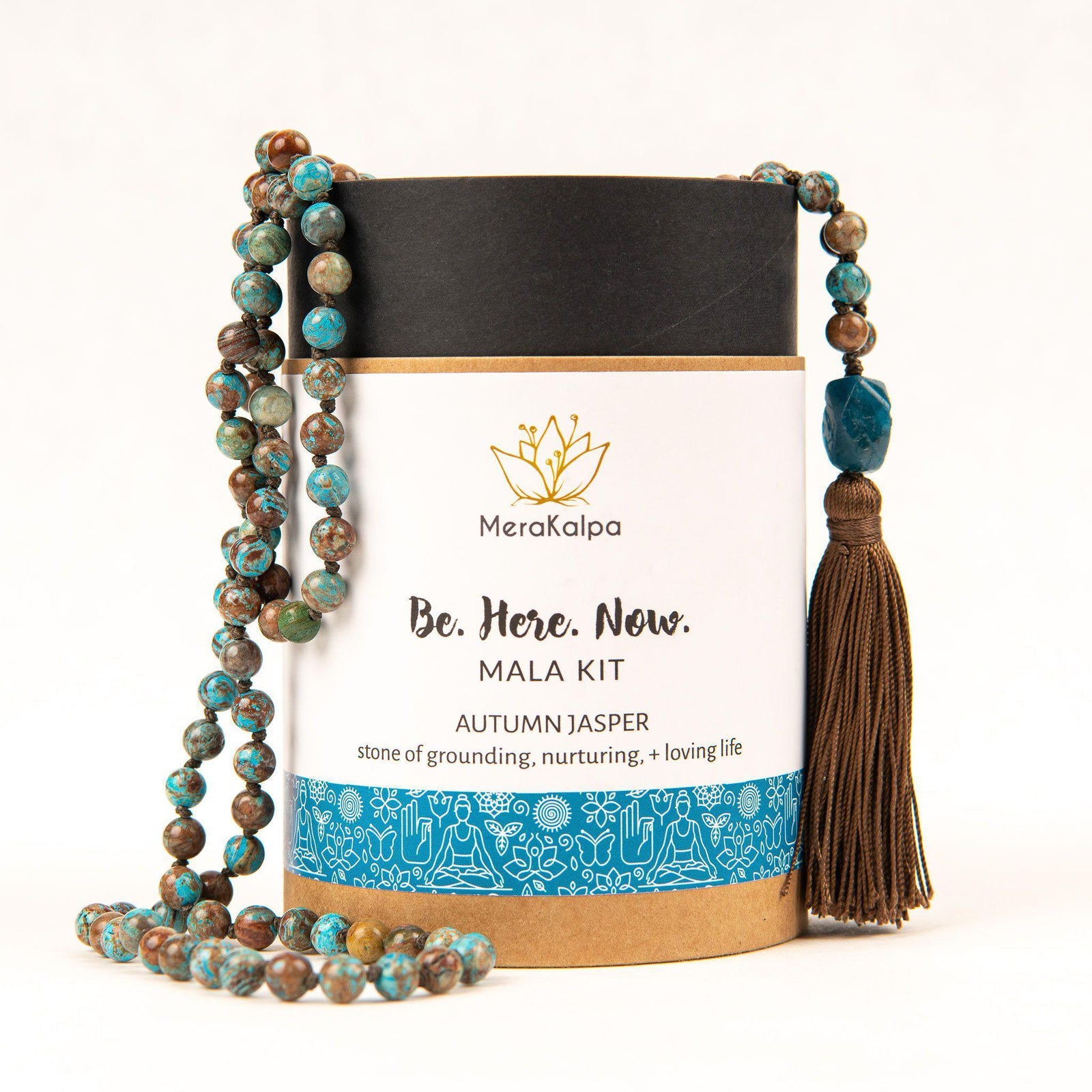 Autumn Jasper Blue Mala Prayer Beads with Guru Bead Merakalpa Malas