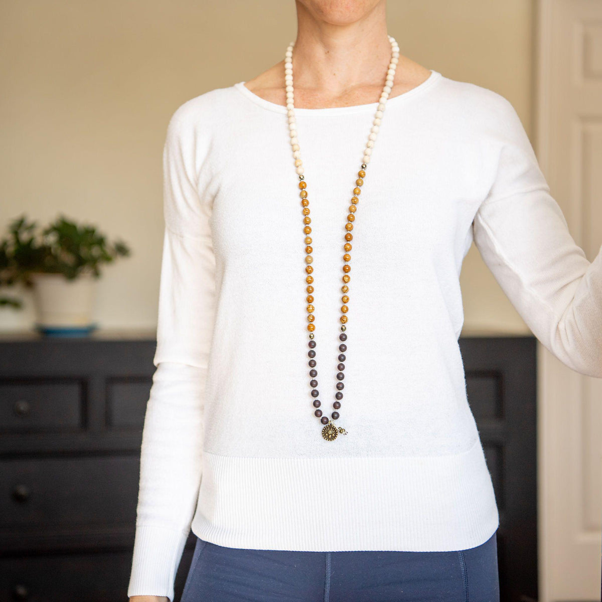 Ombre Mala Necklace with Garnet and Picture Jasper Merakalpa Malas