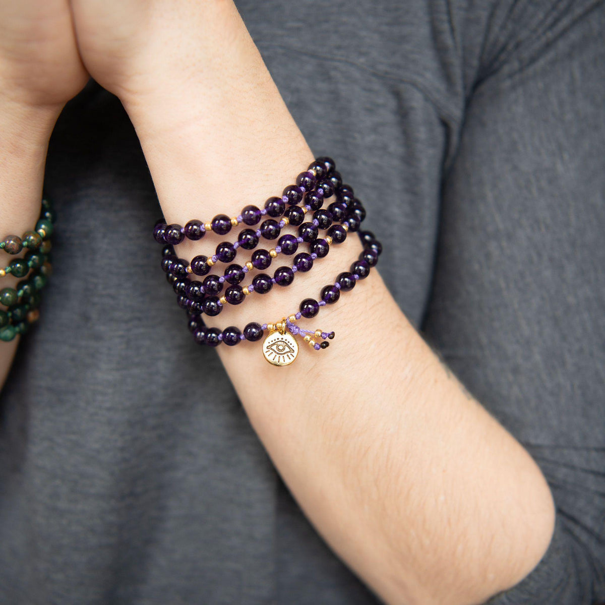 Amethyst Mala Wrap Bracelet Kit with Dainty Charms Merakalpa Malas