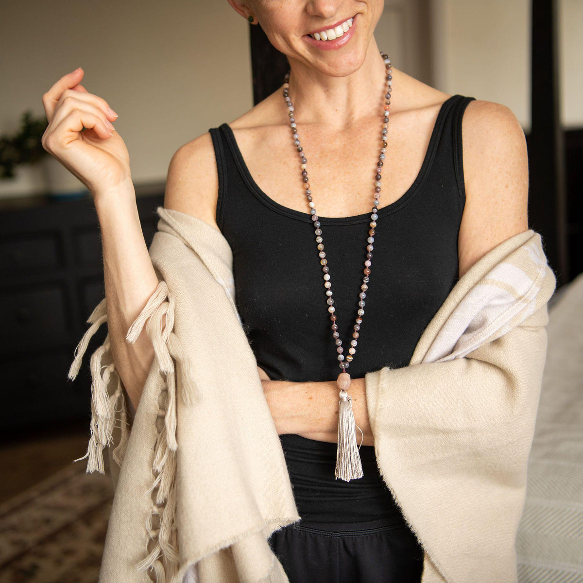 Botswana Agate Mala Necklace Made for You Gift for Yoga Teacher Merakalpa Malas