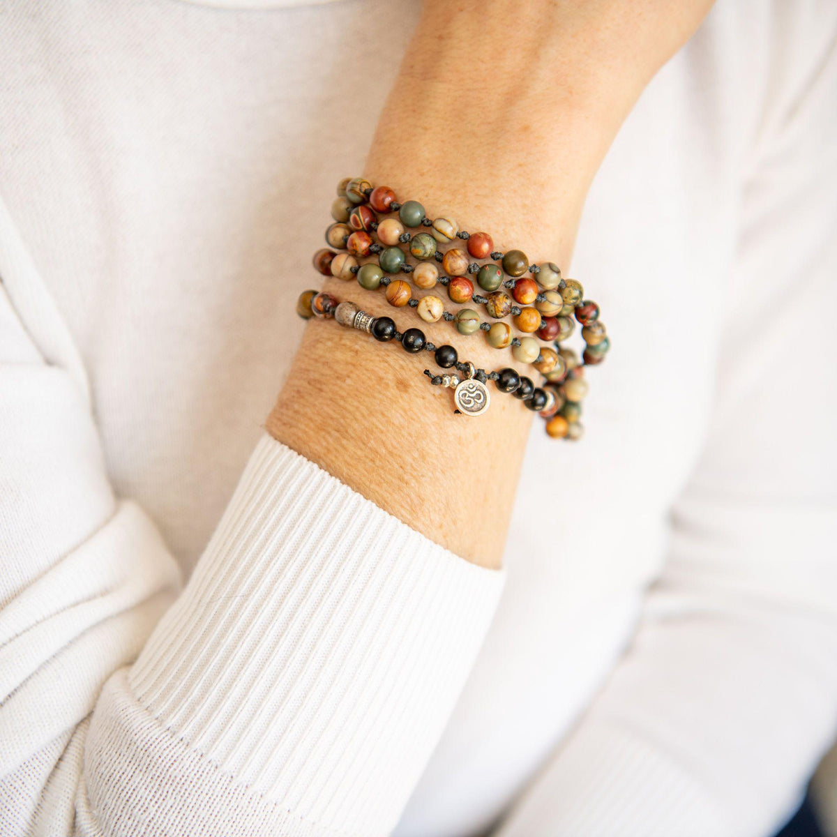 Mala for Balance + Protection with Black Tourmaline and Jasper Mala Bracelet Merakalpa Malas