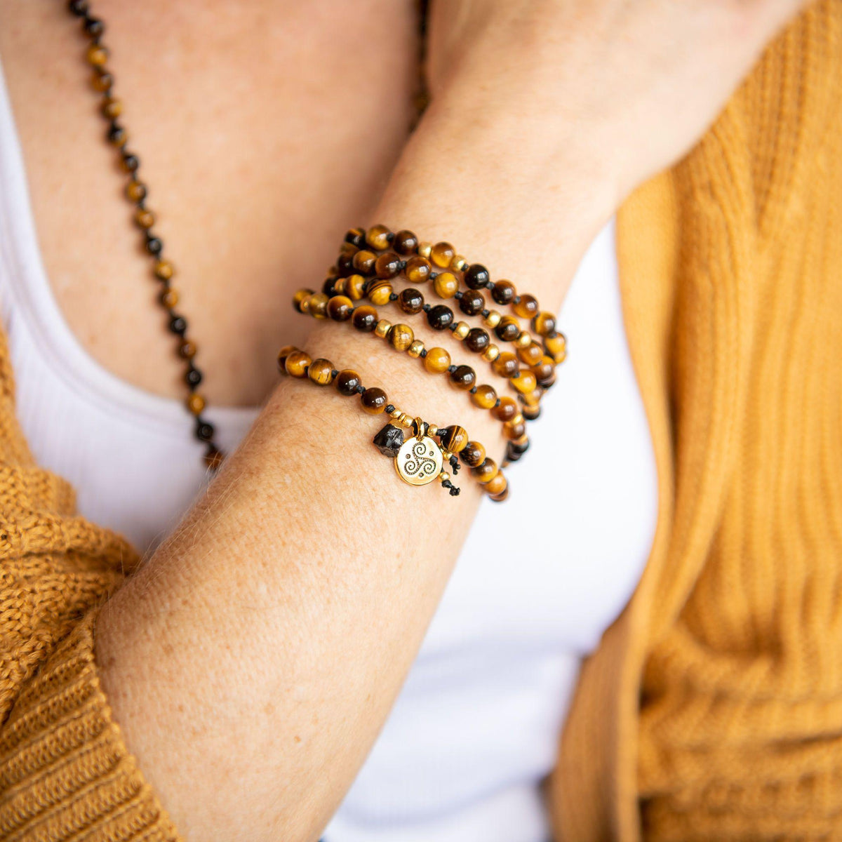 Tiger Eye Power + Prosperity Mala Bracelet Yoga Teacher Gift Merakalpa Malas