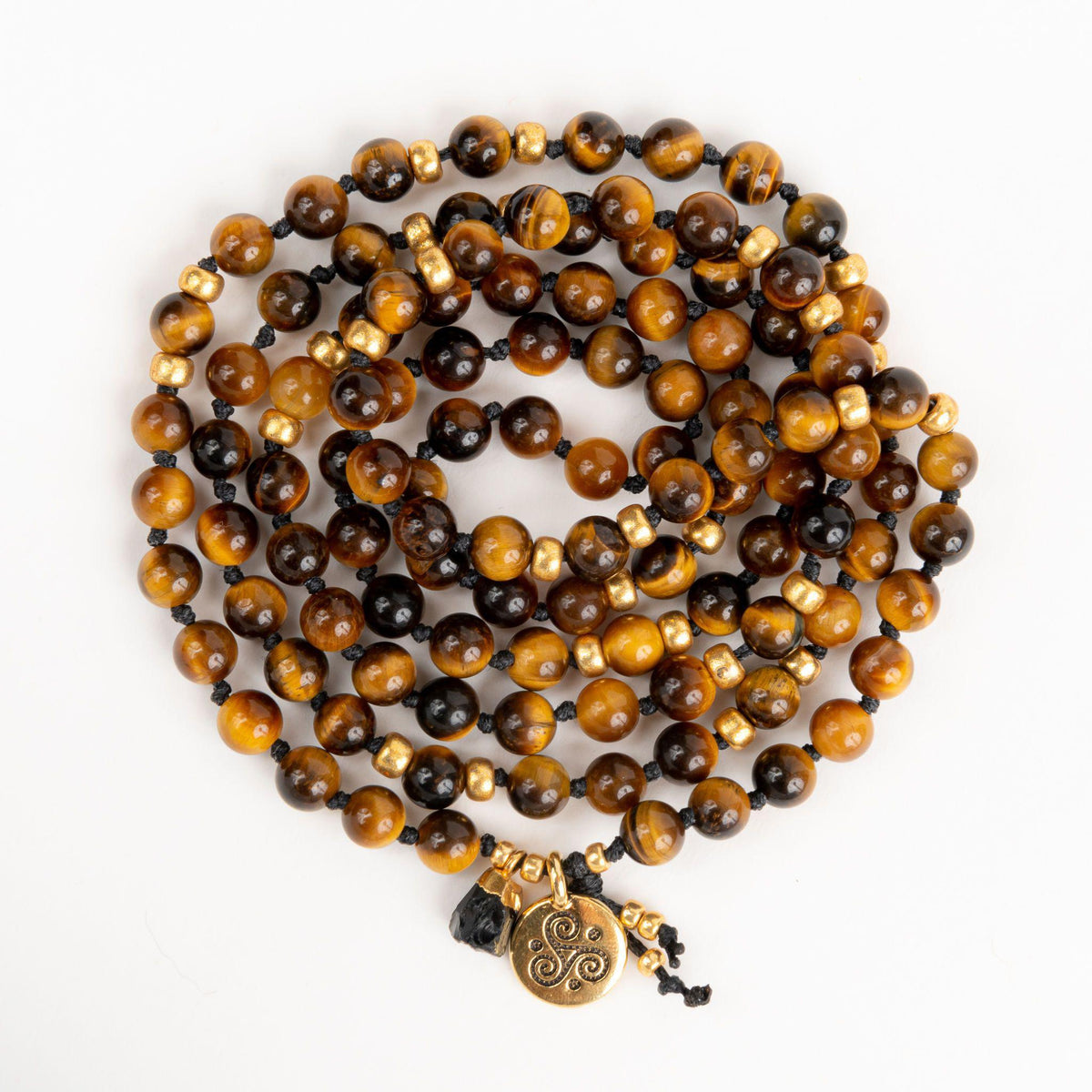 TIger's Eye Mala Bracelet with Gemstone Charm Merakalpa Malas