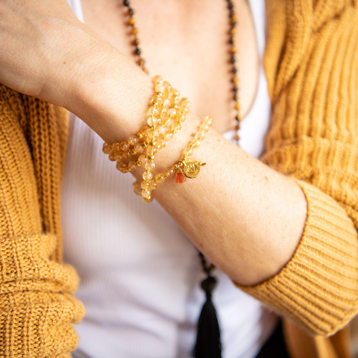 Yellow Citrine Mala Beads Success + Manifesting Prayer Beads Bracelet Merakalpa Malas